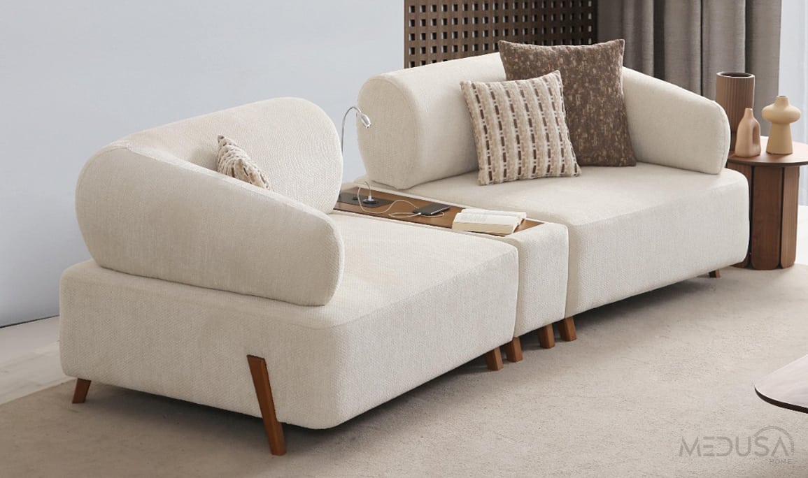 Medusa Home Mobilya - İlyora Wood Yataklı ve Sehpalı Üçlü Koltuk