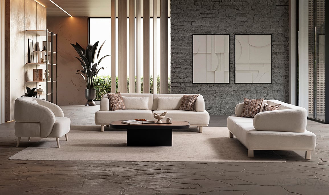 Medusa Home Mobilya - Keops Krem Koltuk Takımı