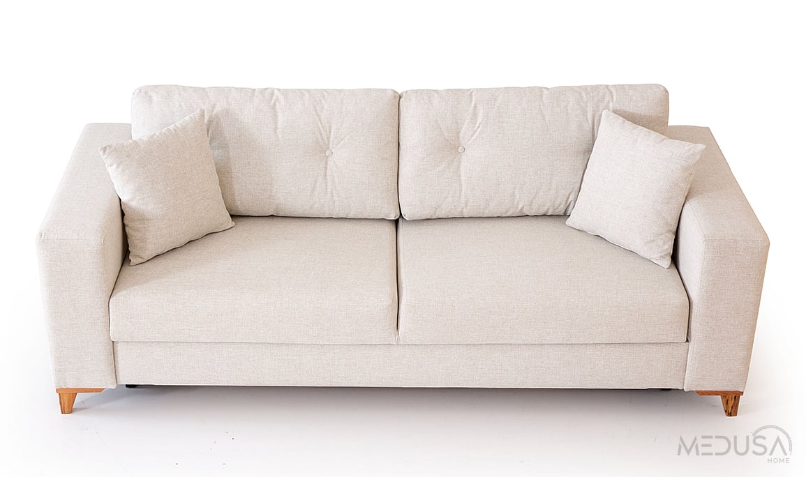 Medusa Home Mobilya - Kumsal Çekyatlı Bej Üçlü Koltuk