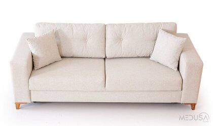 Medusa Home Mobilya - Kumsal Çekyatlı Bej Üçlü Koltuk