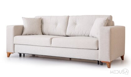 Medusa Home Mobilya - Kumsal Çekyatlı Bej Üçlü Koltuk