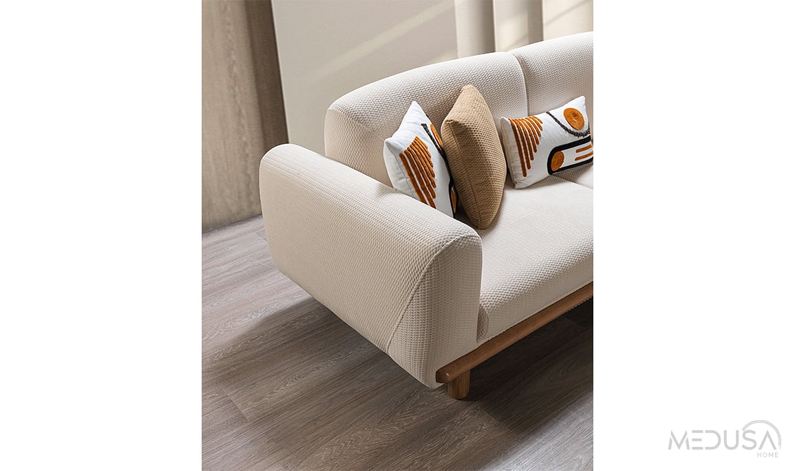 Medusa Home Mobilya - Lagos Bohem Beyaz Üçlü Koltuk