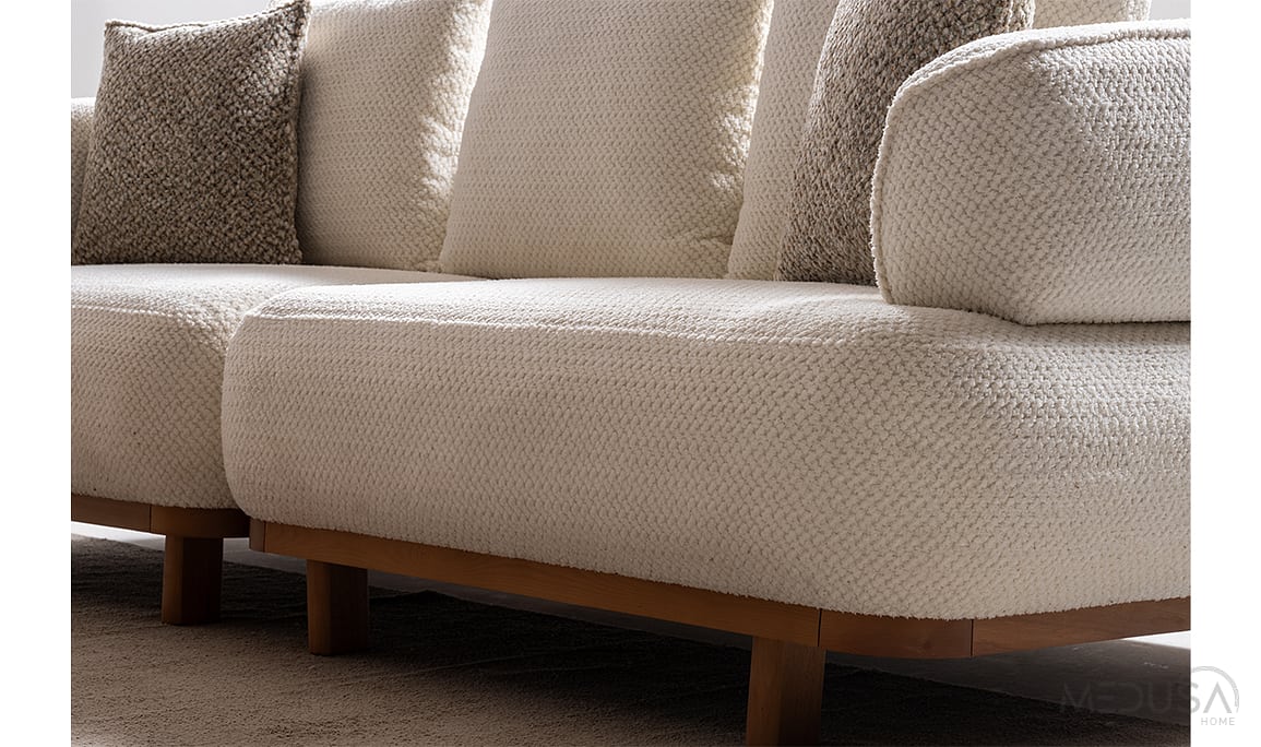 Medusa Home Mobilya - Latte Beyaz Üçlü Koltuk