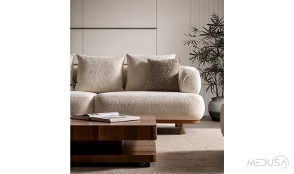 Medusa Home Mobilya - Latte Beyaz Üçlü Koltuk