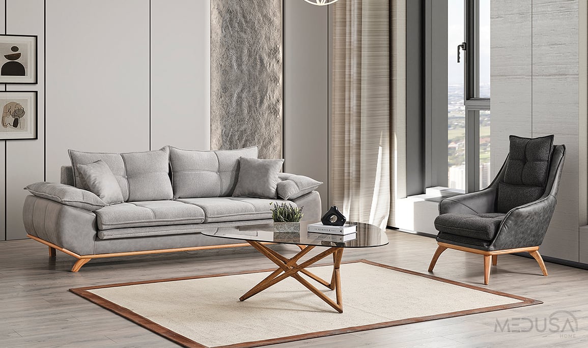 Medusa Home Mobilya - Leon Gri Üçlü Koltuk