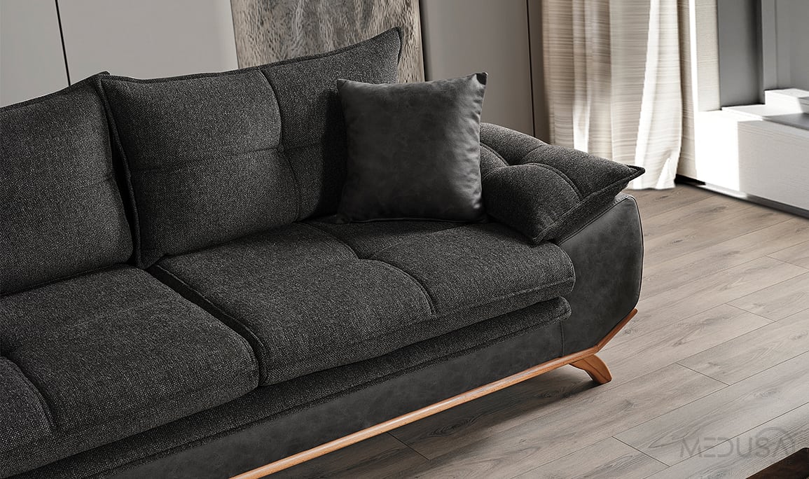 Medusa Home Mobilya - Leon Siyah Üçlü Koltuk