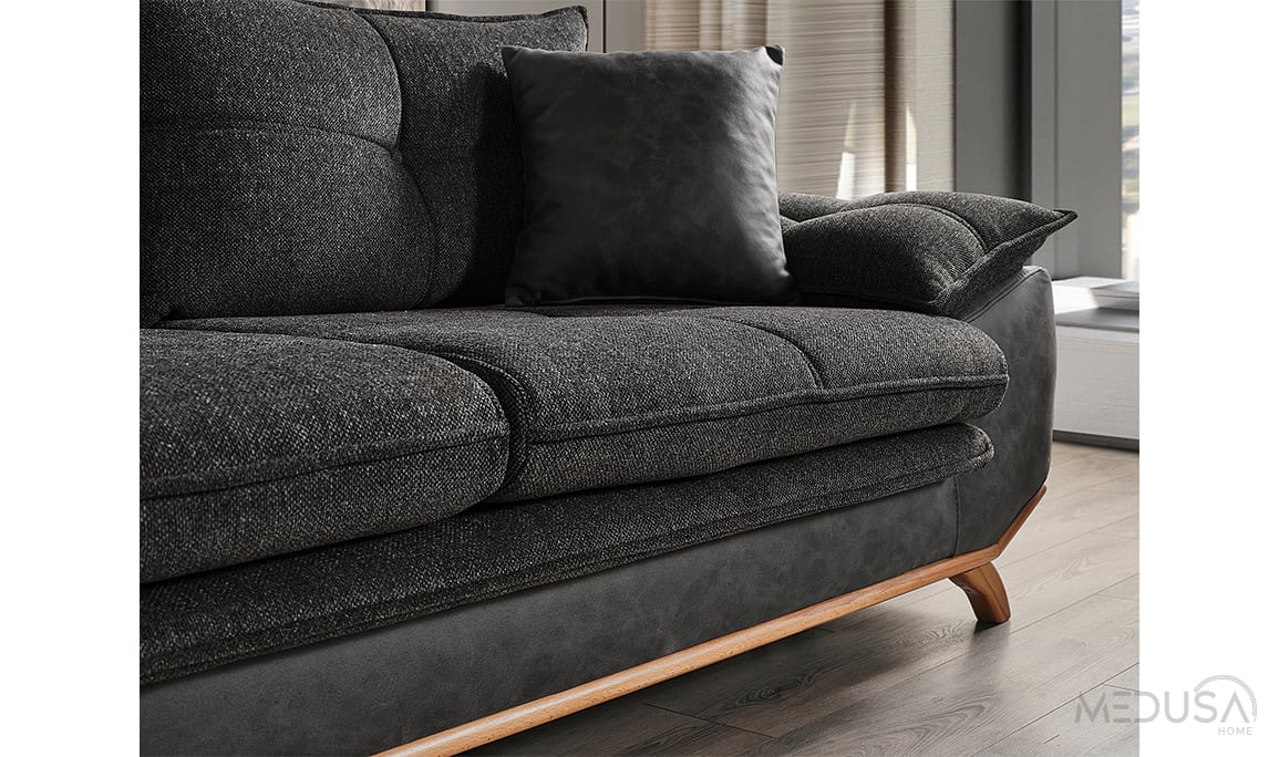 Medusa Home Mobilya - Leon Siyah Üçlü Koltuk