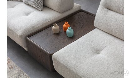 Medusa Home Mobilya - Leona Meşe Sehpalı Üçlü Koltuk