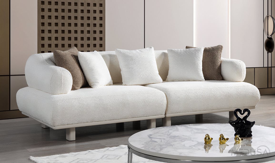 Medusa Home Mobilya - Lexus Beyaz Üçlü Koltuk