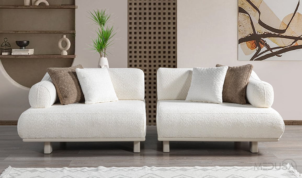 Medusa Home Mobilya - Lexus Beyaz Üçlü Koltuk