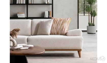 Medusa Home Mobilya - Liberty Beyaz Üçlü Koltuk