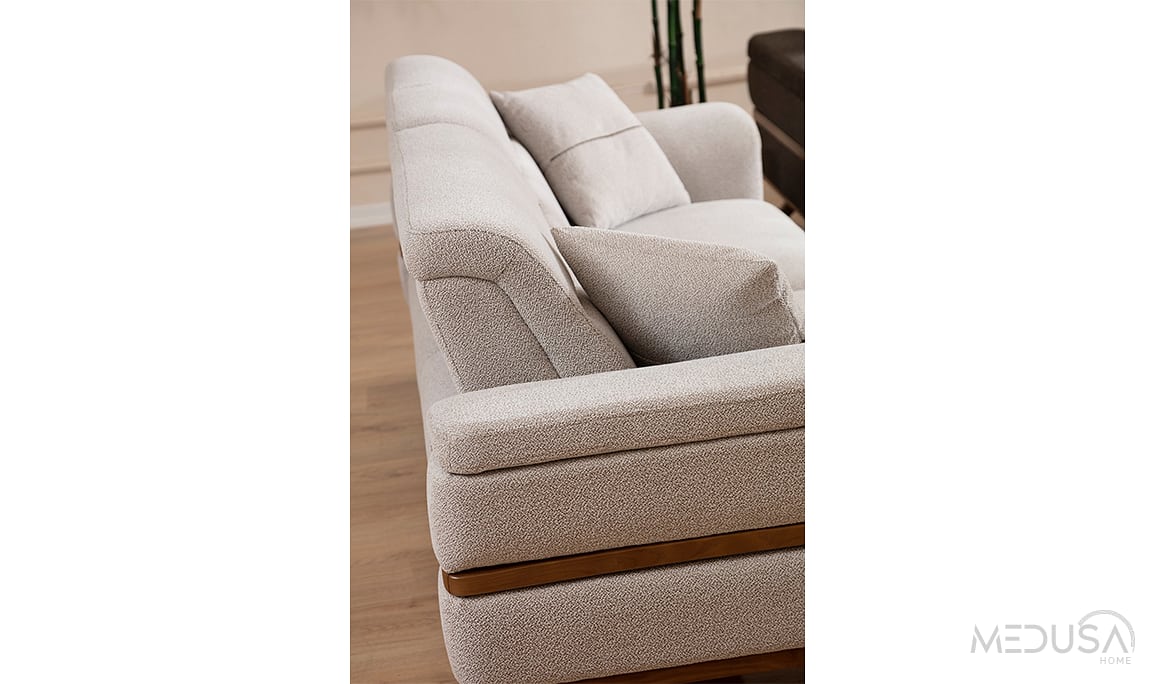 Medusa Home Mobilya - Linoa Beyaz Üçlü Koltuk