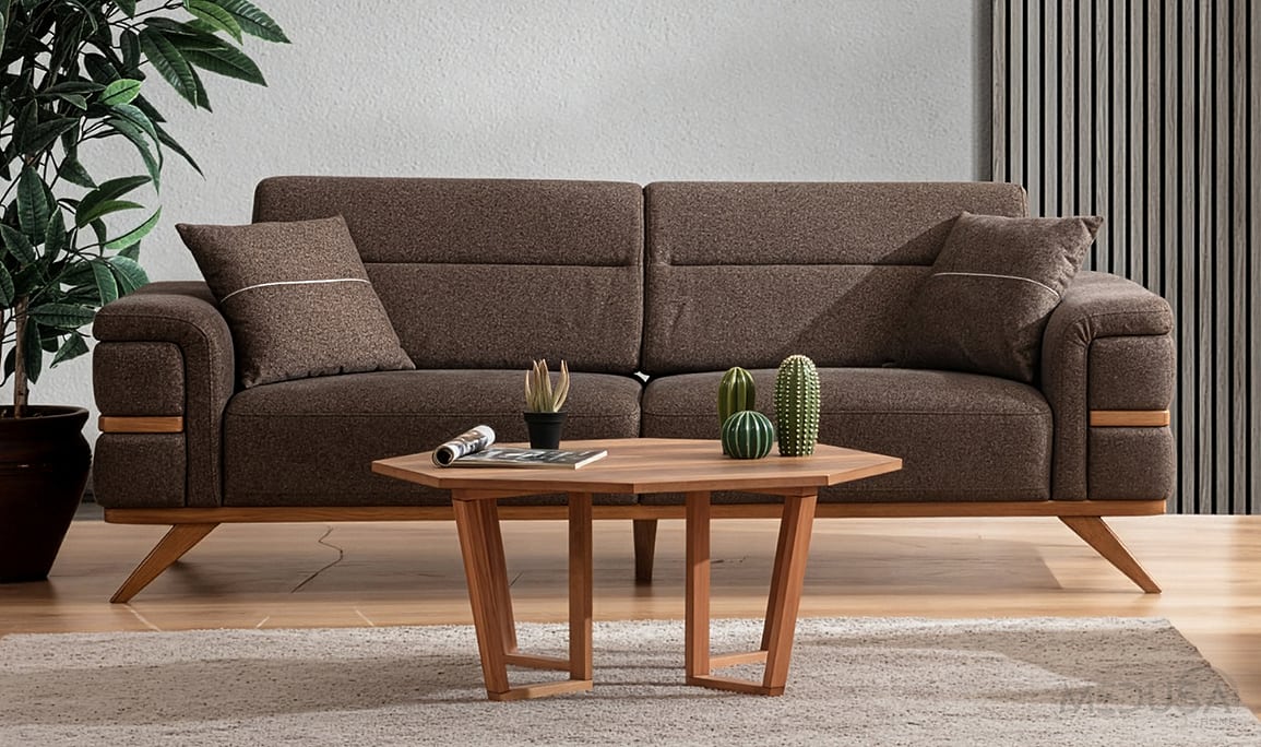 Medusa Home Mobilya - Linoa Kahve Üçlü Koltuk