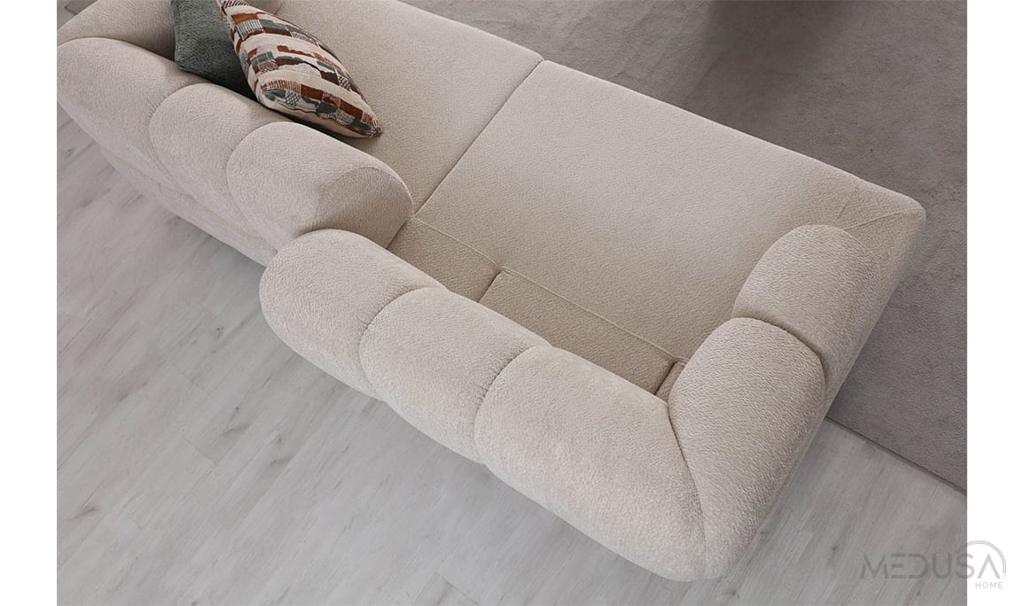 Medusa Home Mobilya - Lion Bohem Sandıklı Krem Üçlü Koltuk