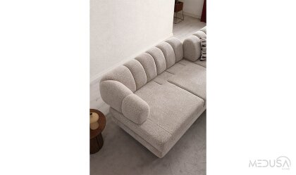 Medusa Home Mobilya - Lion Bohem Sandıklı Krem Üçlü Koltuk