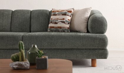 Medusa Home Mobilya - Lion Bohem Sandıklı Yeşil Üçlü Koltuk