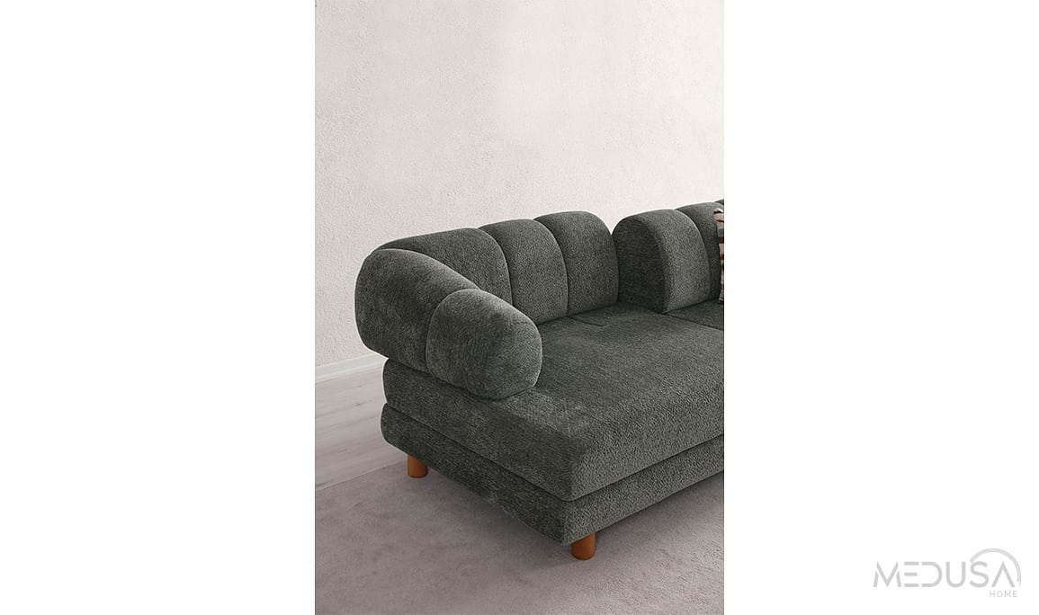 Medusa Home Mobilya - Lion Bohem Sandıklı Yeşil Üçlü Koltuk