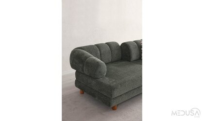 Medusa Home Mobilya - Lion Bohem Sandıklı Yeşil Üçlü Koltuk