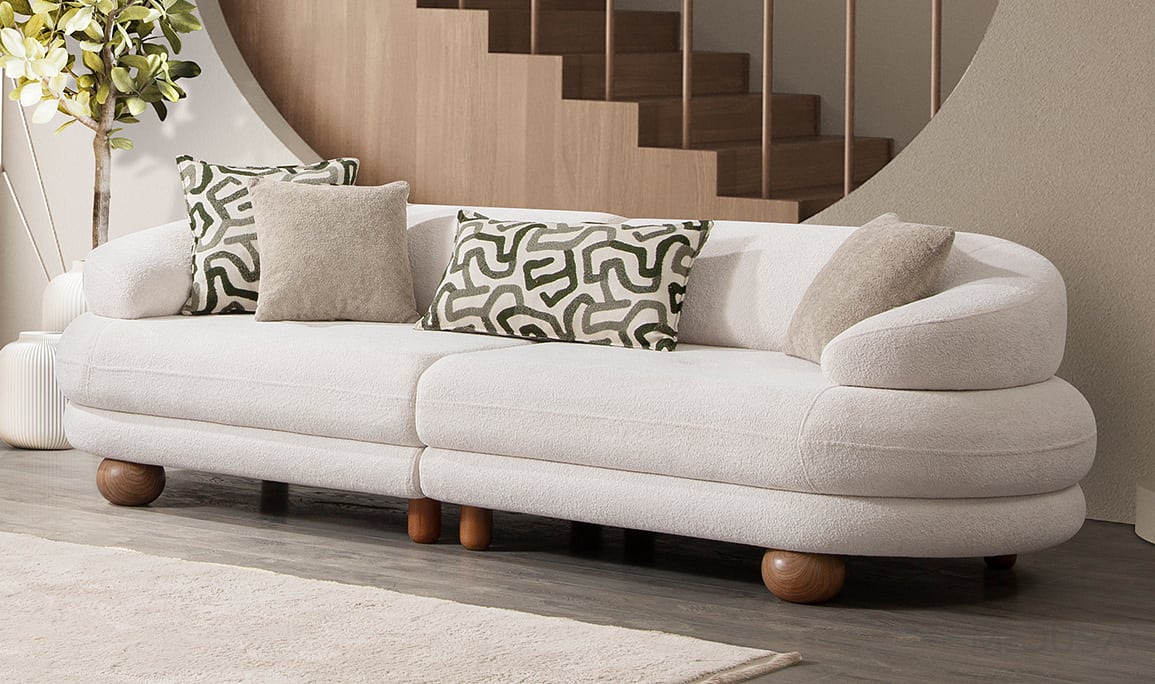 Medusa Home Mobilya - Liora Beyaz Üçlü Koltuk