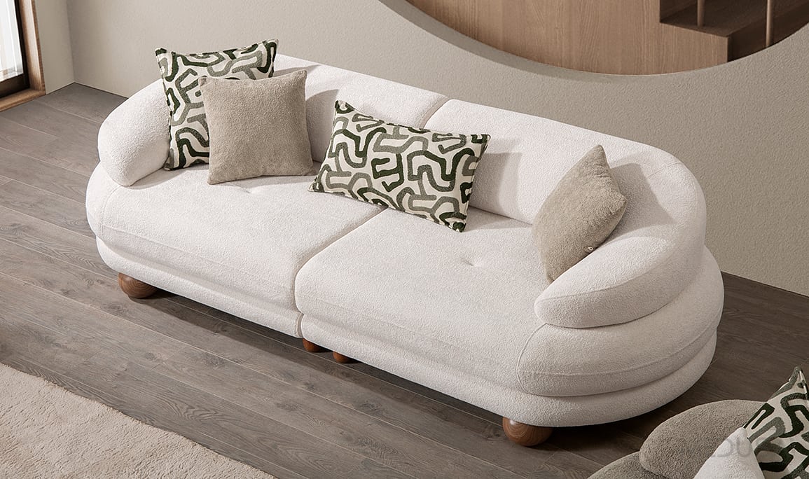 Medusa Home Mobilya - Liora Beyaz Üçlü Koltuk