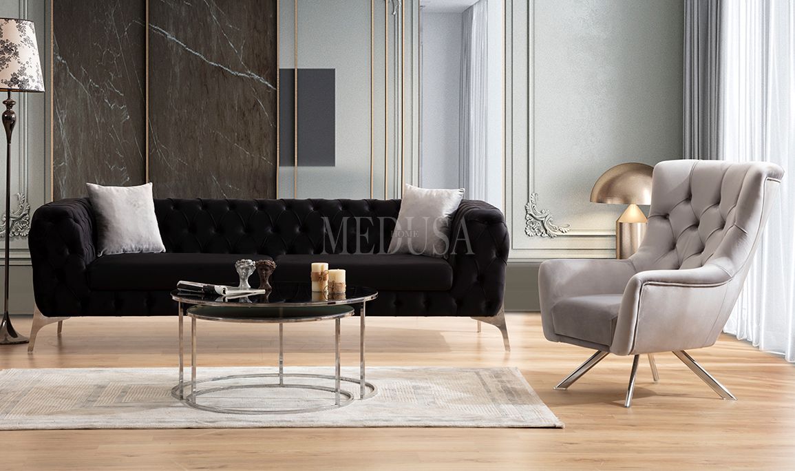 Medusa Home Mobilya - Lisa Üçlü Koltuk Siyah
