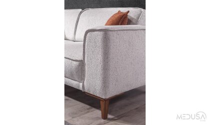Medusa Home Mobilya - Lofa Beyaz Üçlü Koltuk