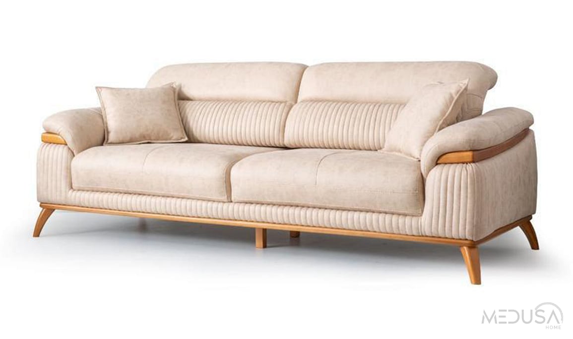 Medusa Home Mobilya - Loran Krem Üçlü Koltuk