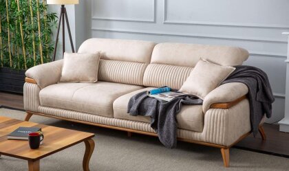 Medusa Home Mobilya - Loran Krem Üçlü Koltuk