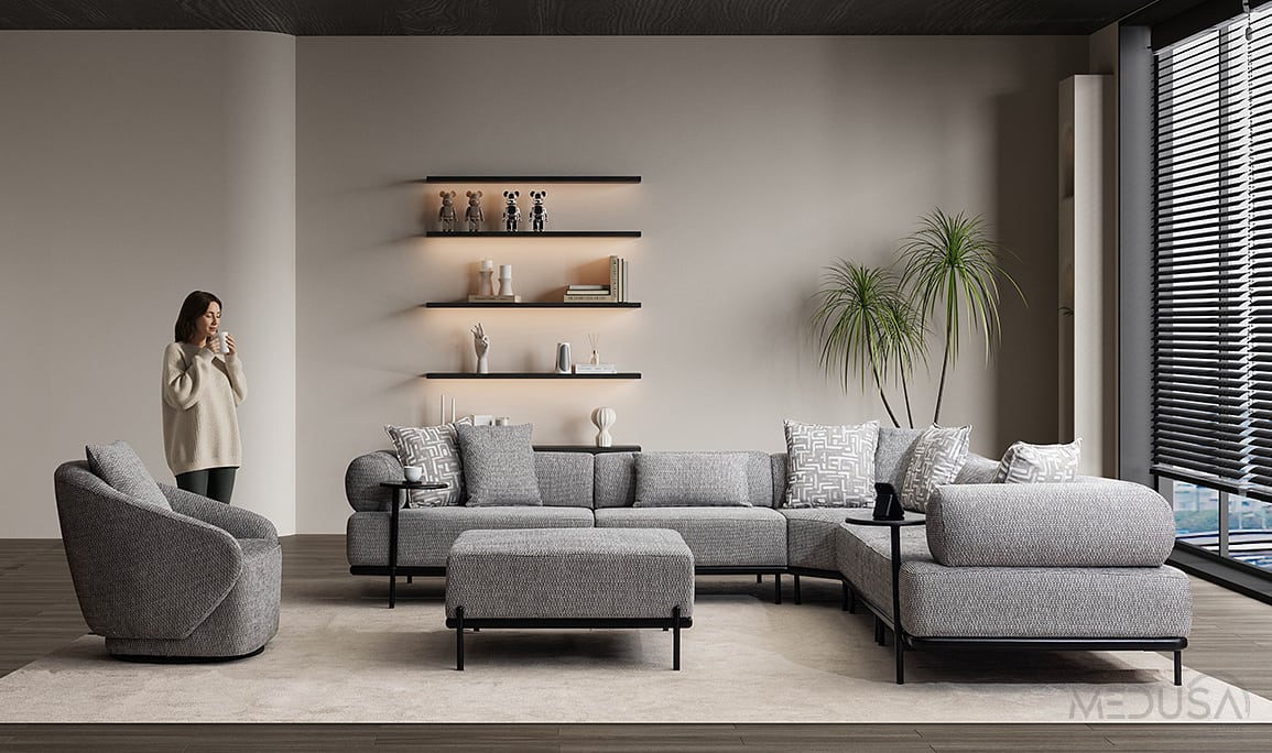 Medusa Home Mobilya - Loren Antrasit Köşe Takımı