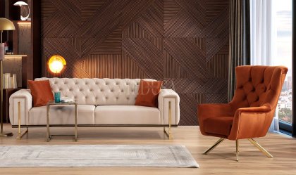 Medusa Home Mobilya - Loris Kapitoneli Üçlü Koltuk