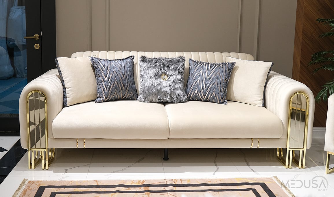 Medusa Home Mobilya - Lotus Luxury Krem Üçlü Koltuk