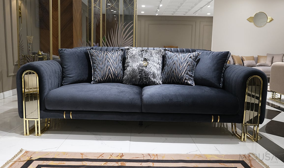 Medusa Home Mobilya - Lotus Luxury Lacivert Üçlü Koltuk