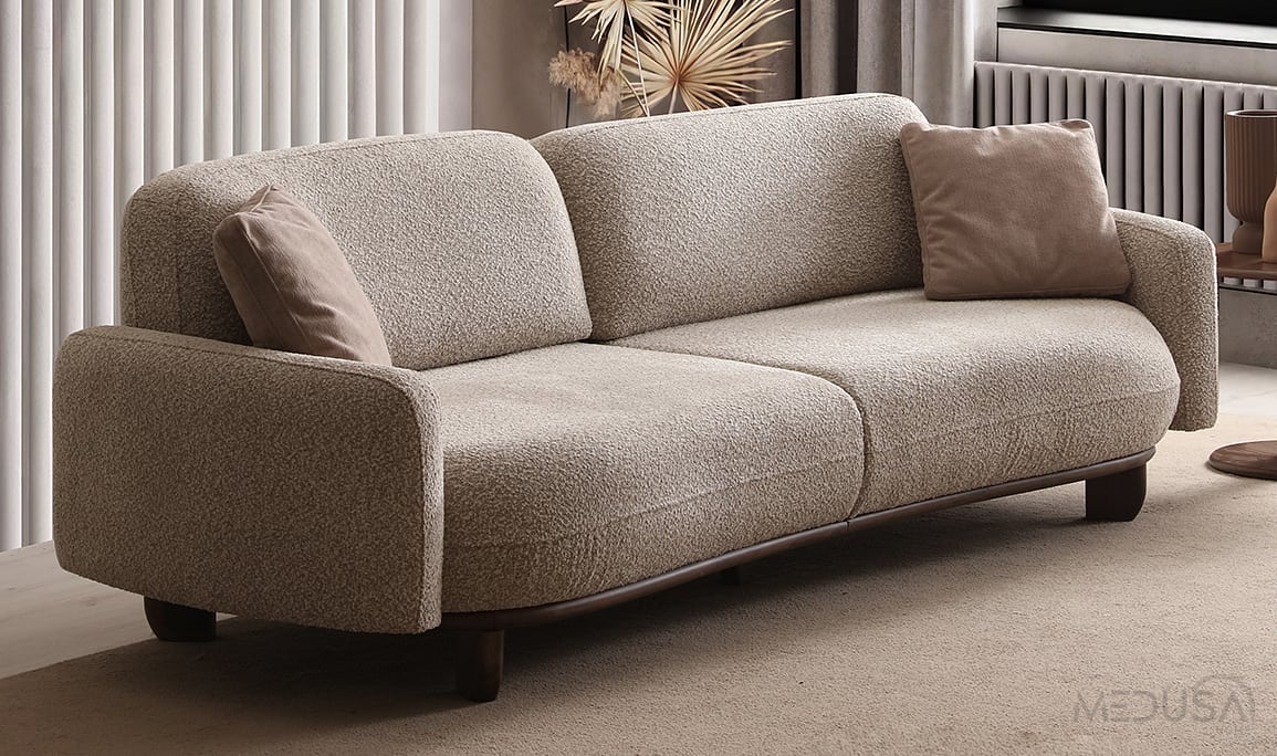 Medusa Home Mobilya - Lucca Dark Krem Üçlü Koltuk