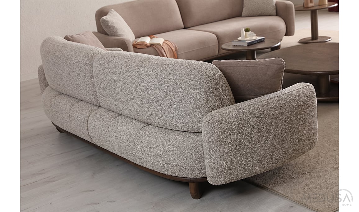 Medusa Home Mobilya - Lucca Dark Krem Üçlü Koltuk