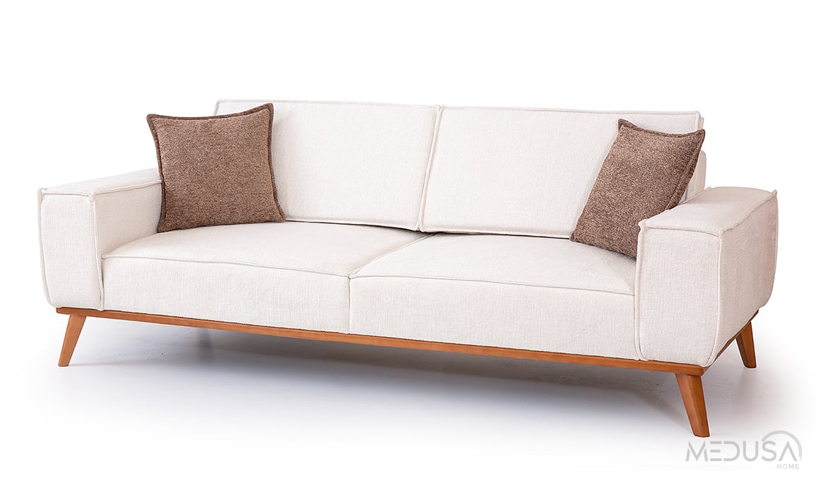 Medusa Home Mobilya - Luke Krem Üçlü Koltuk