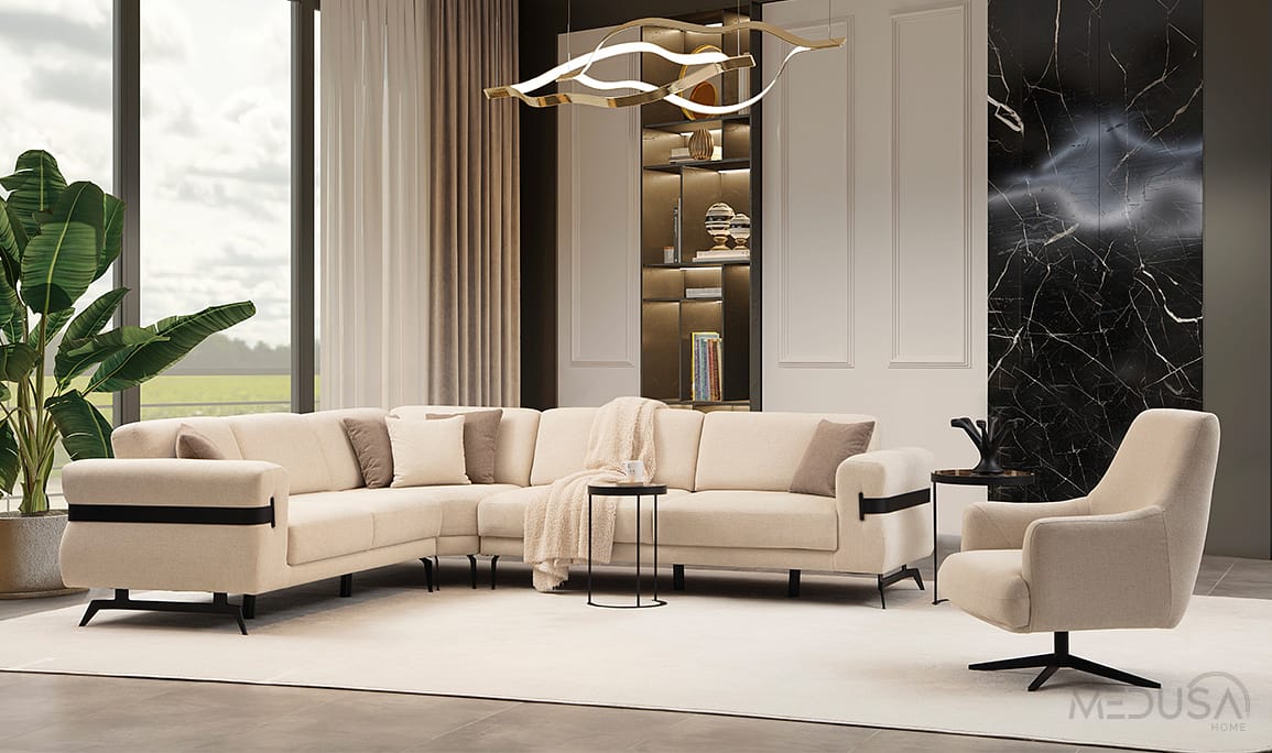 Medusa Home Mobilya - Luna Beyaz Köşe Takımı