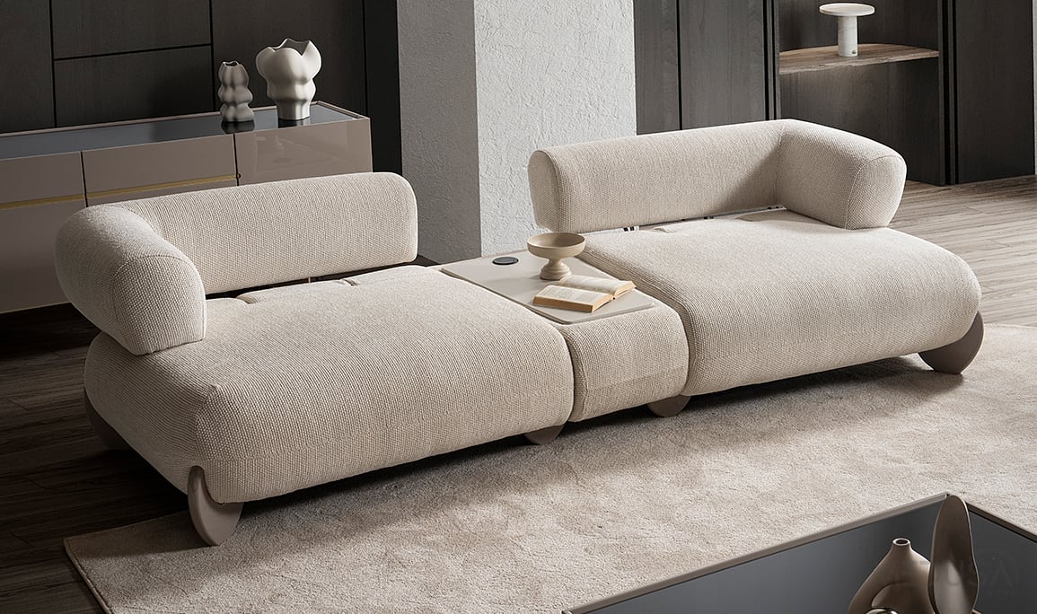 Medusa Home Mobilya - Lunesia Sehpalı Üçlü Koltuk