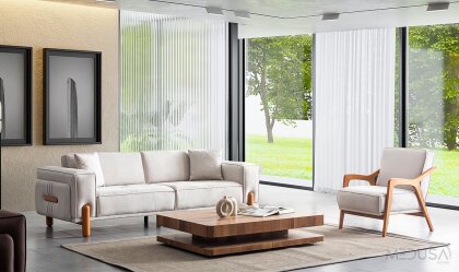 Medusa Home Mobilya - Major Krem Üçlü Koltuk