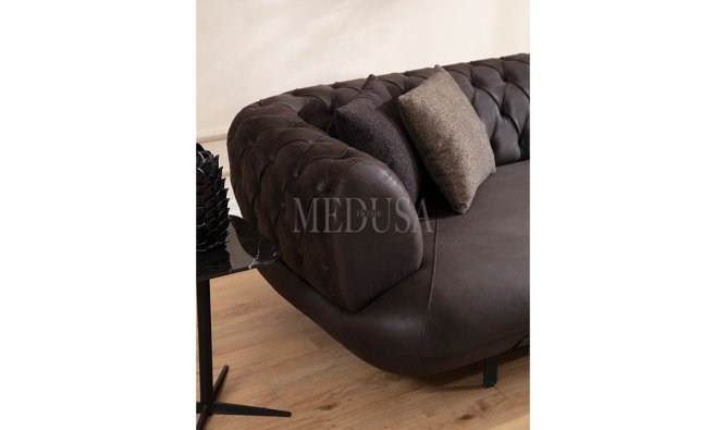 Manetti Kahve Kapitoneli Üçlü Koltuk Medusa Home Mobilya En