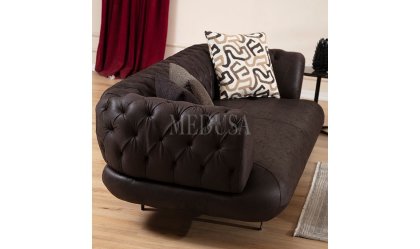 Medusa Home Mobilya - Manetti Kahve Kapitoneli Üçlü Koltuk