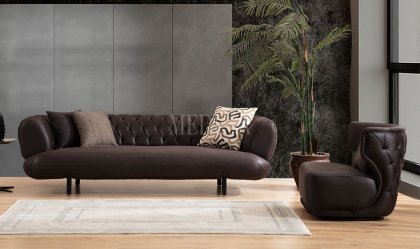 Medusa Home Mobilya - Manetti Kahve Kapitoneli Üçlü Koltuk