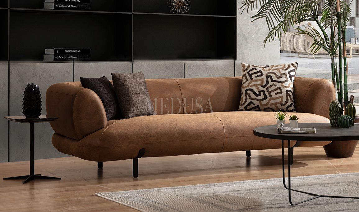 Medusa Home Mobilya - Manetti Kahve Üçlü Koltuk