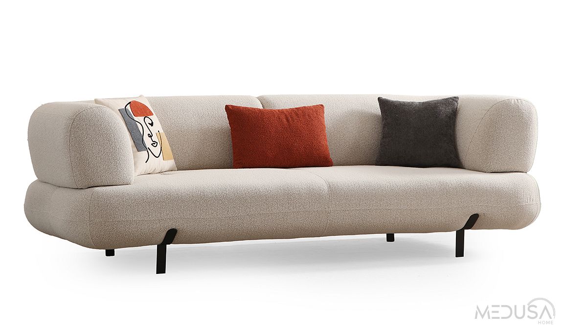 Medusa Home Mobilya - Manetti Yataklı Beyaz Üçlü Koltuk