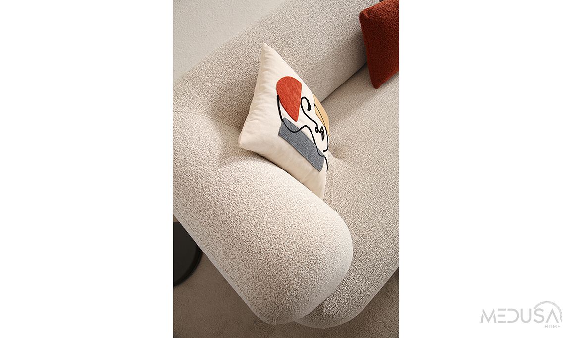 Medusa Home Mobilya - Manetti Yataklı Beyaz Üçlü Koltuk