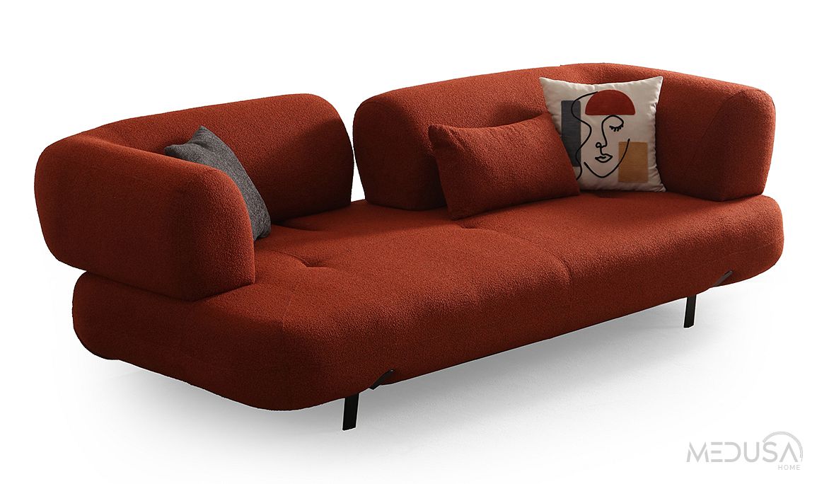 Medusa Home Mobilya - Manetti Yataklı Kırmızı Üçlü Koltuk