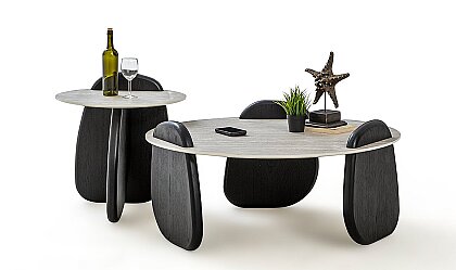 Medusa Home Mobilya - Markiz Siyah Traverten Sehpa Seti
