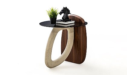 Medusa Home Mobilya - Markiz Traverten ve Ceviz Ayaklı Yan Sehpa