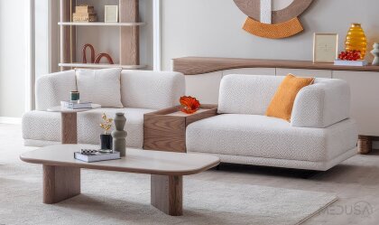 Medusa Home Mobilya - Matilda Ceviz Sehpalı Üçlü Koltuk