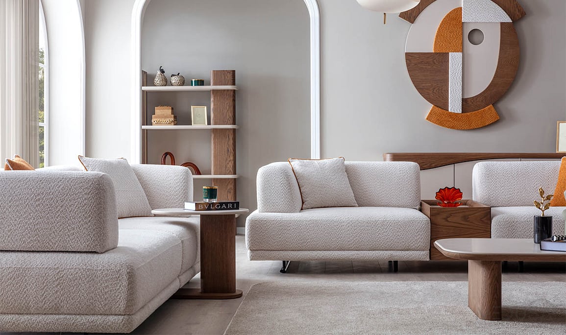 Medusa Home Mobilya - Matilda Ceviz Sehpalı Üçlü Koltuk