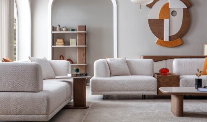 Medusa Home Mobilya - Matilda Ceviz Sehpalı Üçlü Koltuk